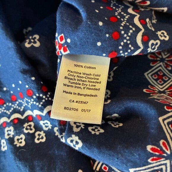 Talbots Boho Print Tunic Top Women’s Size M Blue Red Short Sleeve Split Sleeve - Picture 6 of 6